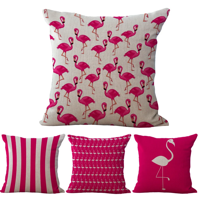 

Fashion Gifts Home Decor Pink Rose Red Flamingos 3D Printed Cotton Linen Throw Pillow Case Back Cushion Cover 45*45cm