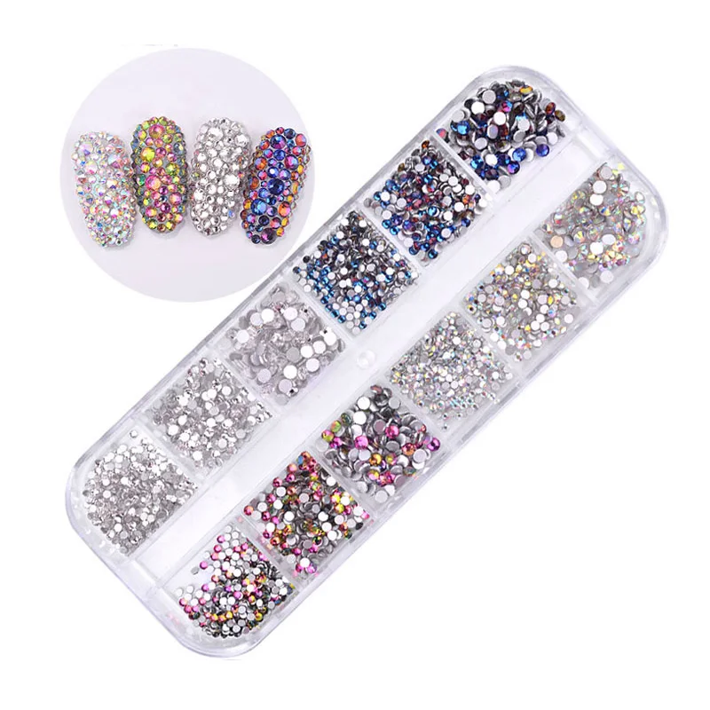 1 коробка блестящие разноцветные Стразы для ногтей многоразмерное стекло с плоским дном DIY маникюрные наконечники 3D хрустальные камни для украшения ногтей