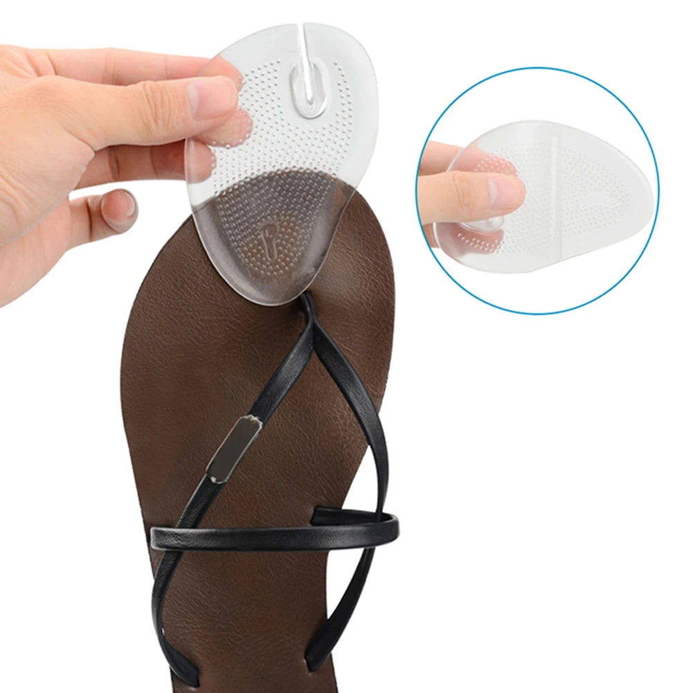 1 Pair Invisible Flip Flop Sandals Forefoot Silicone Slip Heel Pads Toe Pads Non-slip Transparent Clear PU Gel Massage Inserts photo