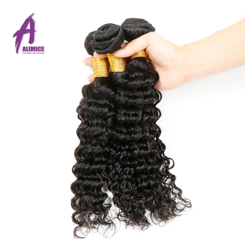 ALIMICE Hair Peruvian Deep Wave Bundles Deal 4 Bundles 100% Non Remy Human Hair Extensions Hair Bundles 8-26 inch Color#1B (4)