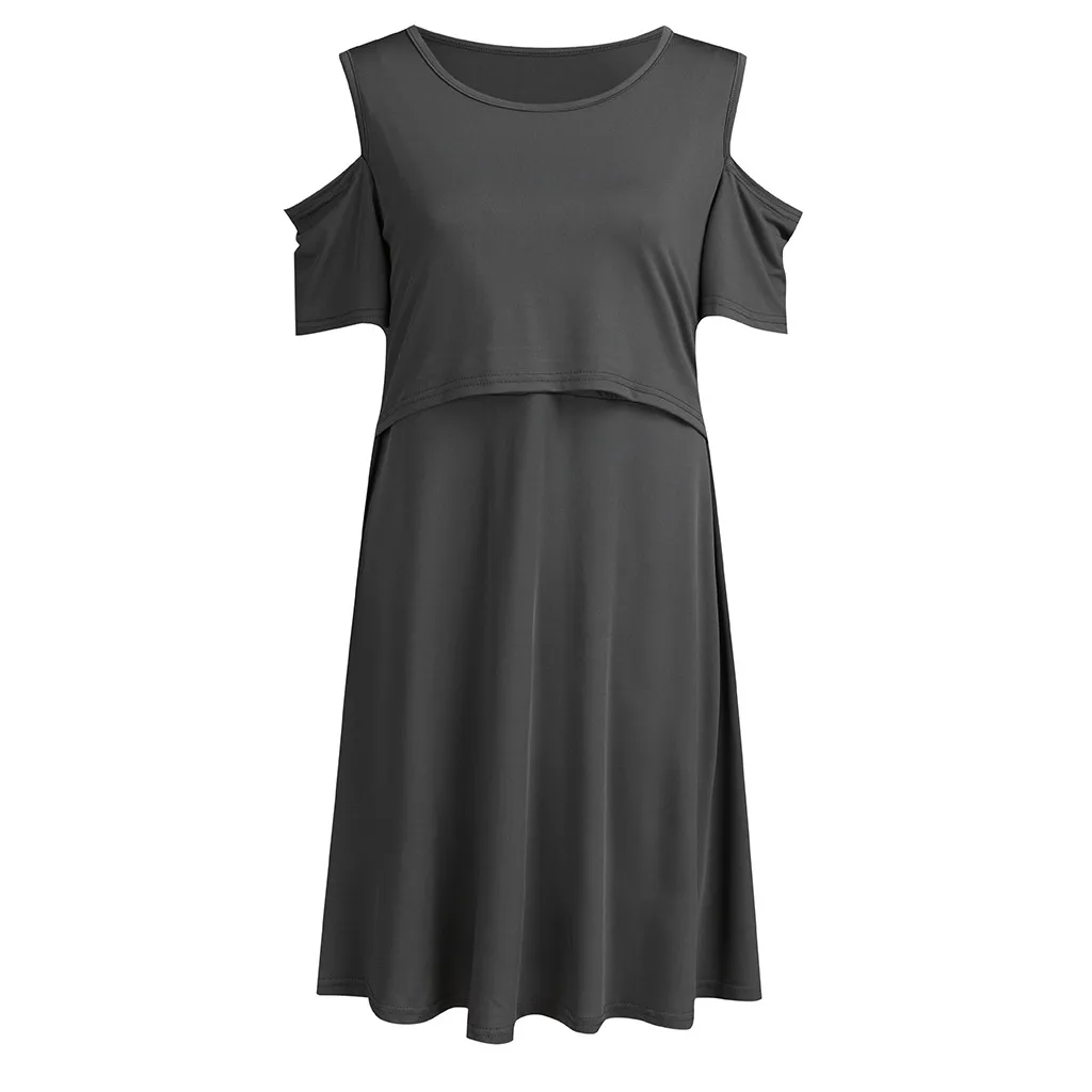

2019 Hot Sale Nursing Clothes Breastfeeding Dress Maternity Dresses Plus Size Casual Strapless Short Sleeve Solid Fashion O-Neck