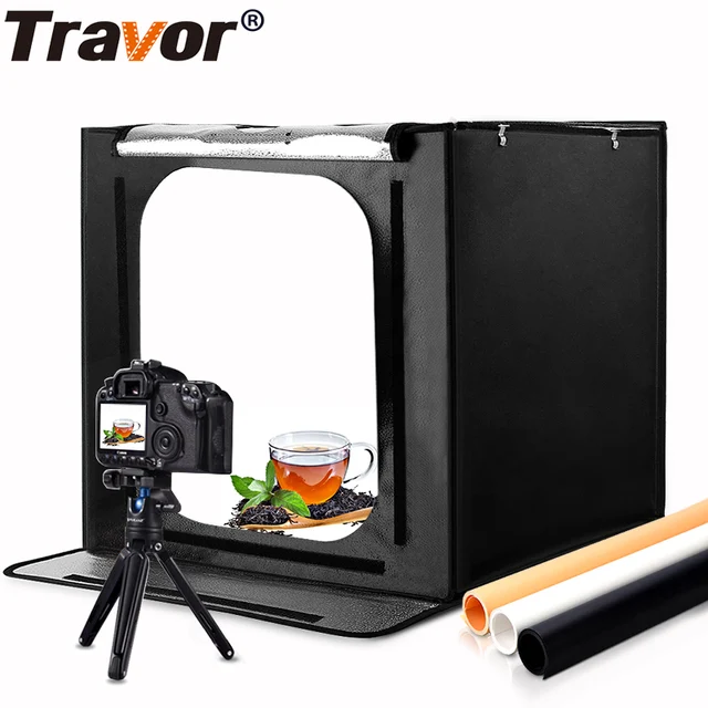US $62.22 Travor 60*60cm 24 inch portable mini photo studio box softbox 46W 3400LM White Light Photo Lighting