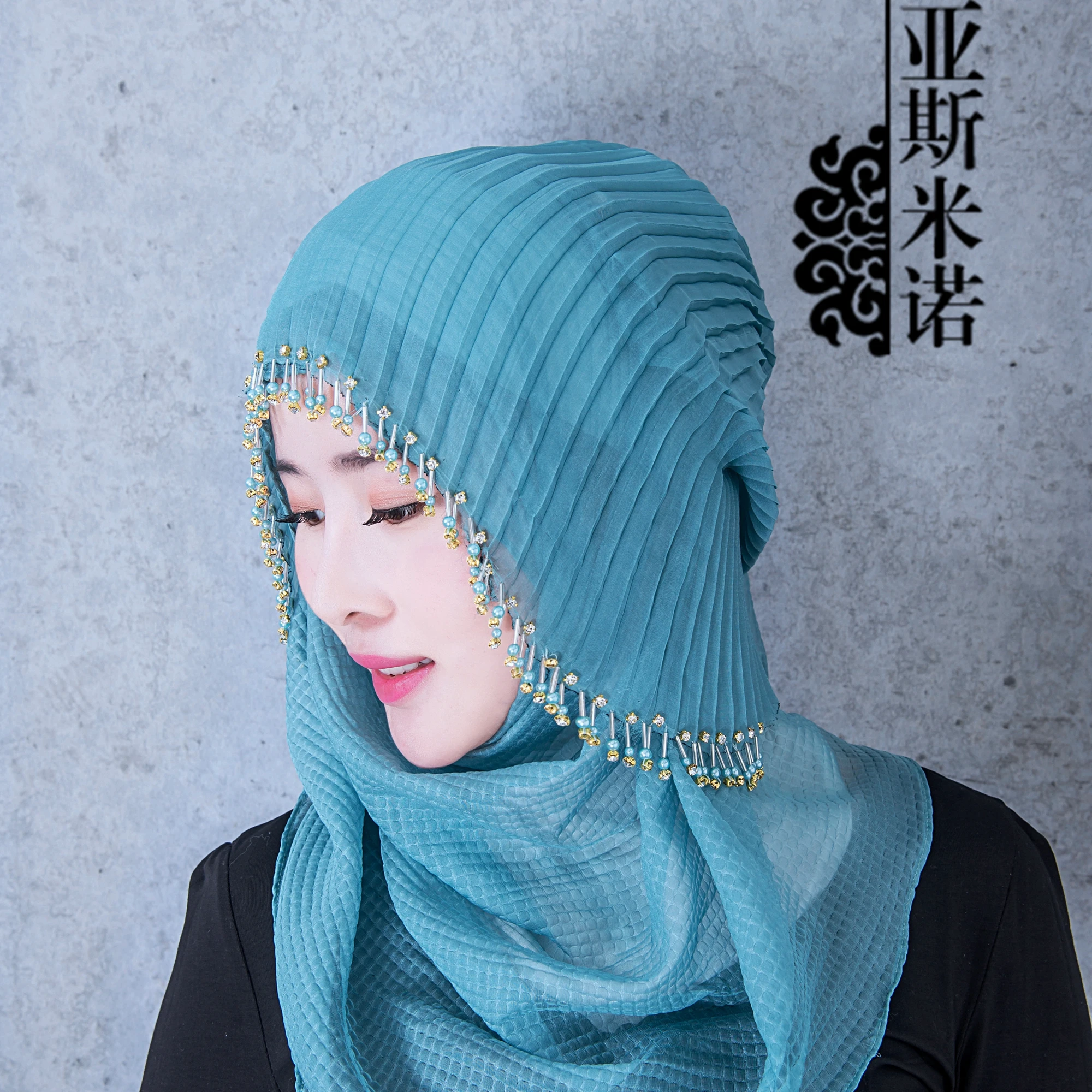 

Fashion Design Easy Wear Headscarf Turkish Beading Hijab Istamic Style Full Cover Muslim Hijab for Women YSS1502