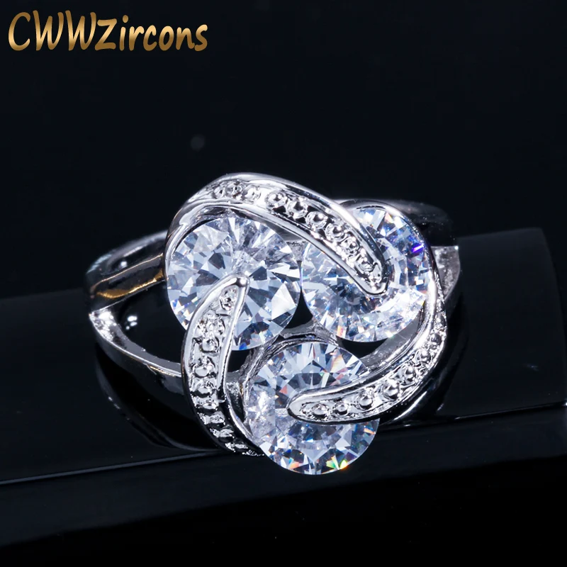 

CWWZircons Trendy Design White Gold Color Revolving Shape Cubic Zirconia Big Carat Engagement Rings For Women 2018 R078