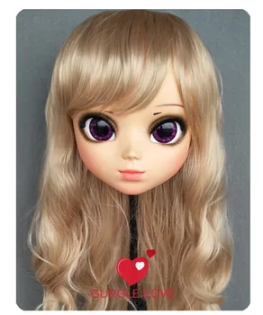 

(DM157) Lovely Sweet Girl Resin Half Head Kigurumi Mask With BJD Eyes Cosplay Japanese Anime Role Lolita Mask Crossdress Doll