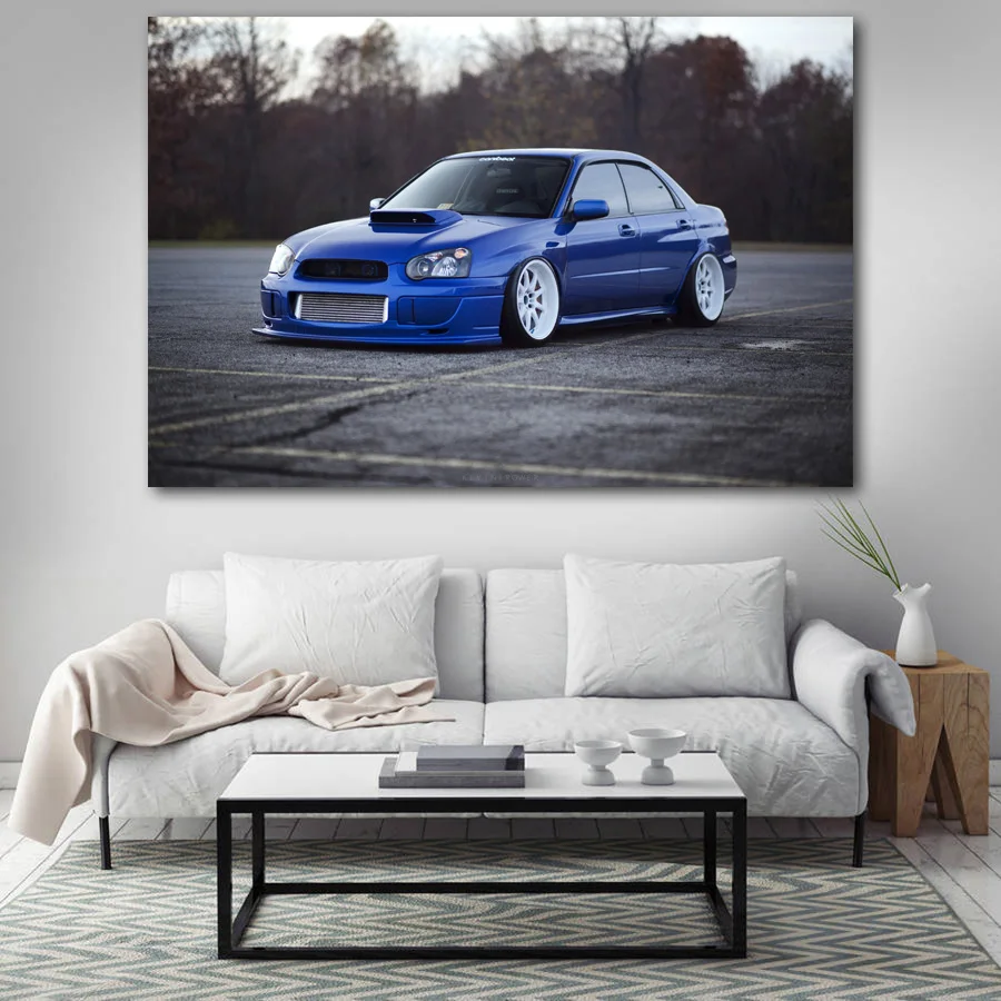 

Posters and Prints Subaru Impreza WRX STI Blue Tuning Car White Car Wall Art Picture Canvas Art Painting For Home Room Decor
