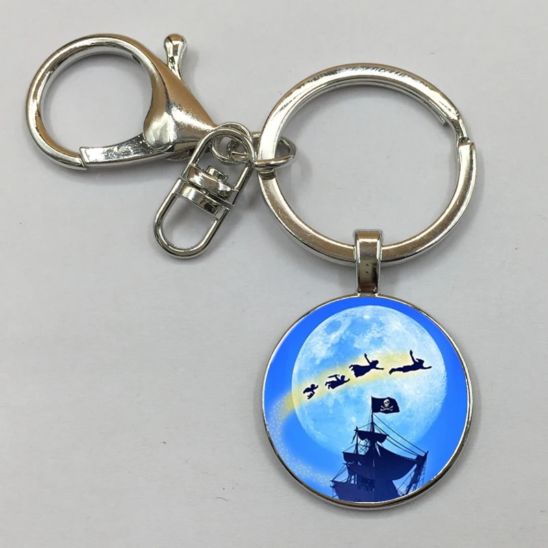 

Mysterious Dream Key Chain Peter Pan Jewelry Never Grow Up Art Photo Glass Hanging Key Chain Children's Gift
