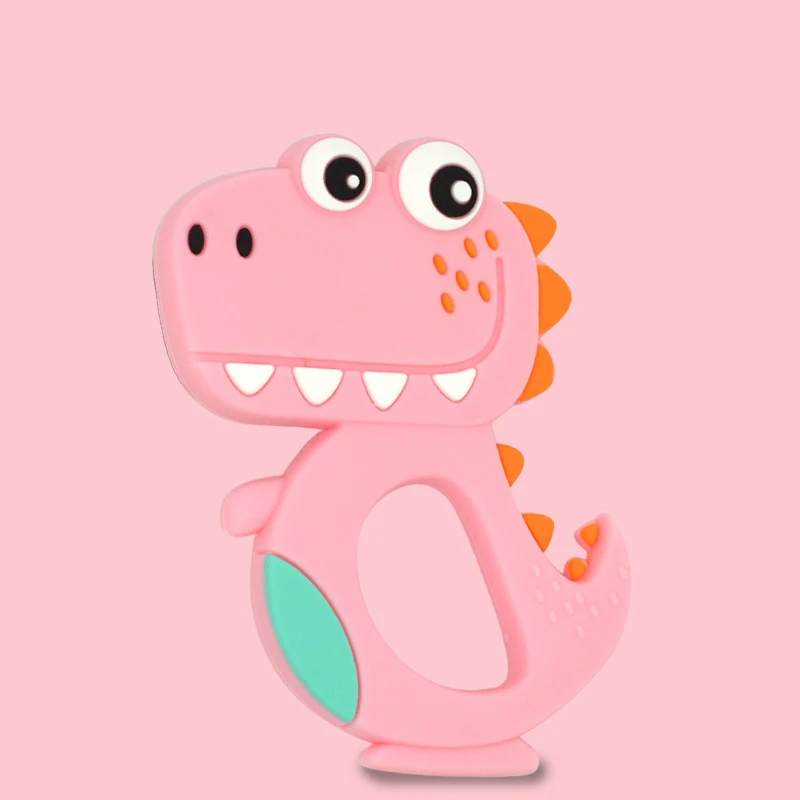 Безопасный мультфильм детские трофеи BPA бесплатно Милые Животные Динозавр младенец изготовленное вручную кольцо Прорезыватель малыша силиконовые жевательные Подвески Дети Прорезыватель игрушки - Цвет: Pink