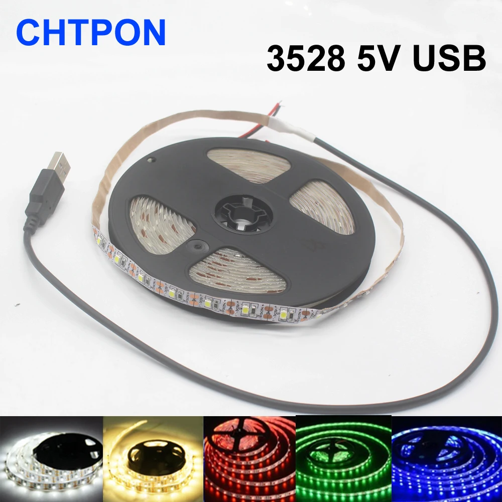 5 M USB Светодиодные ленты светильник 5V 3528 1 м теплый свет холодный белый розовый