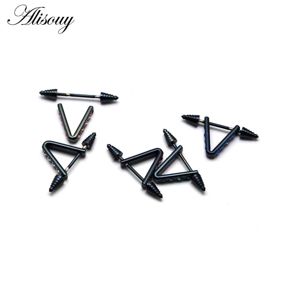 Alisouy Spike earrings cool ear stud stainless Steel body piercing jewelry for man woman fashion sharp series 1 pair Nipple Ring - Image 4