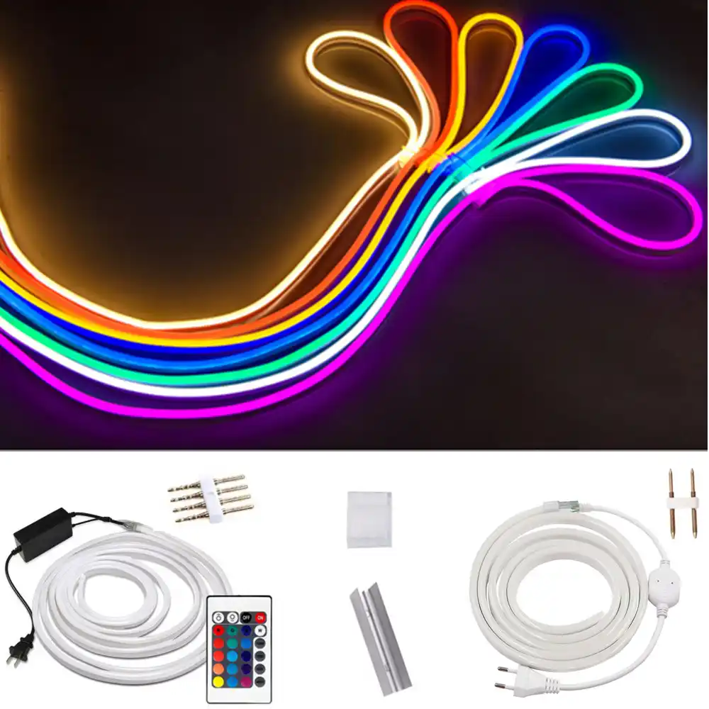 220V Flexible LED Neon Rope Light RGB Indoor Outdoor Party Valentine Decoration
