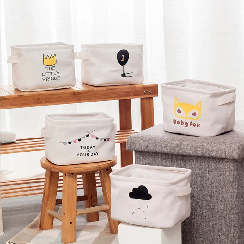  Desktop Foldable Storage Basket Canvas Fabric Waterproof Organizer With Handles Sundries Organizer 