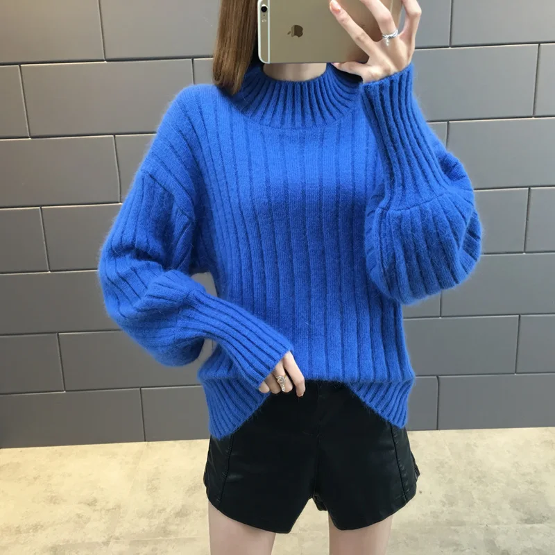 

Spring Autumn Winter Women Sweater Pullover 2019 New Fashion Turtleneck Loose Knit Bottom Sweater Large size Female Clothing
