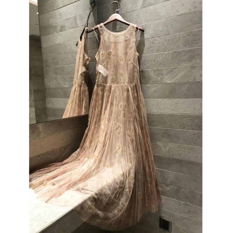 

2019 summer long dress mesh bohemian elegant beach dress ladies Mesh dress silk lining