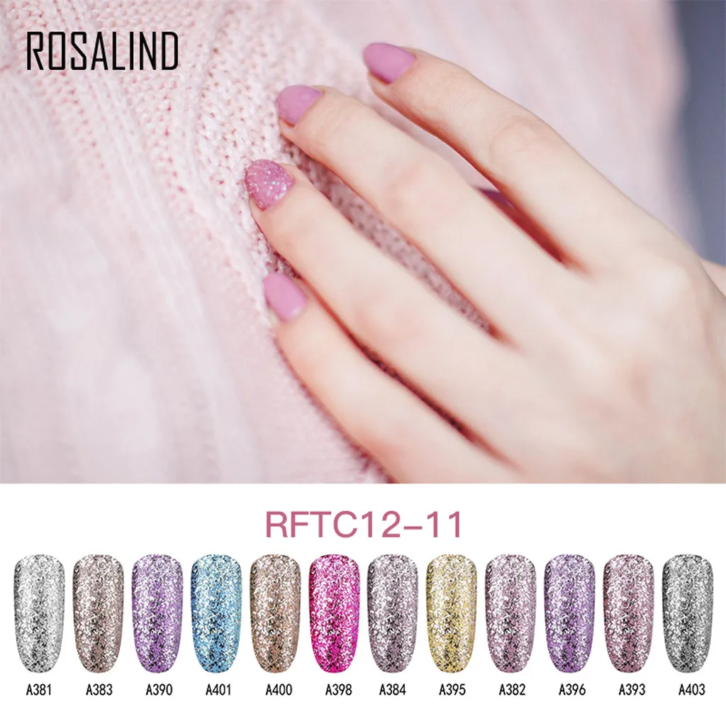 ROSALIND Nail Art 12 бутылочек отмачиваются Блестки для маникюра гель-арт кончик маникюр, полировка ногтей лак Замачивание от маникюра