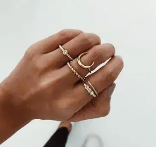 2019 New Korean Minimalist Temperament Moon Alloy Thin Ring 5pcs/lot Female Bohemian Charms Wedding Party Punk Jewelry | Украшения и