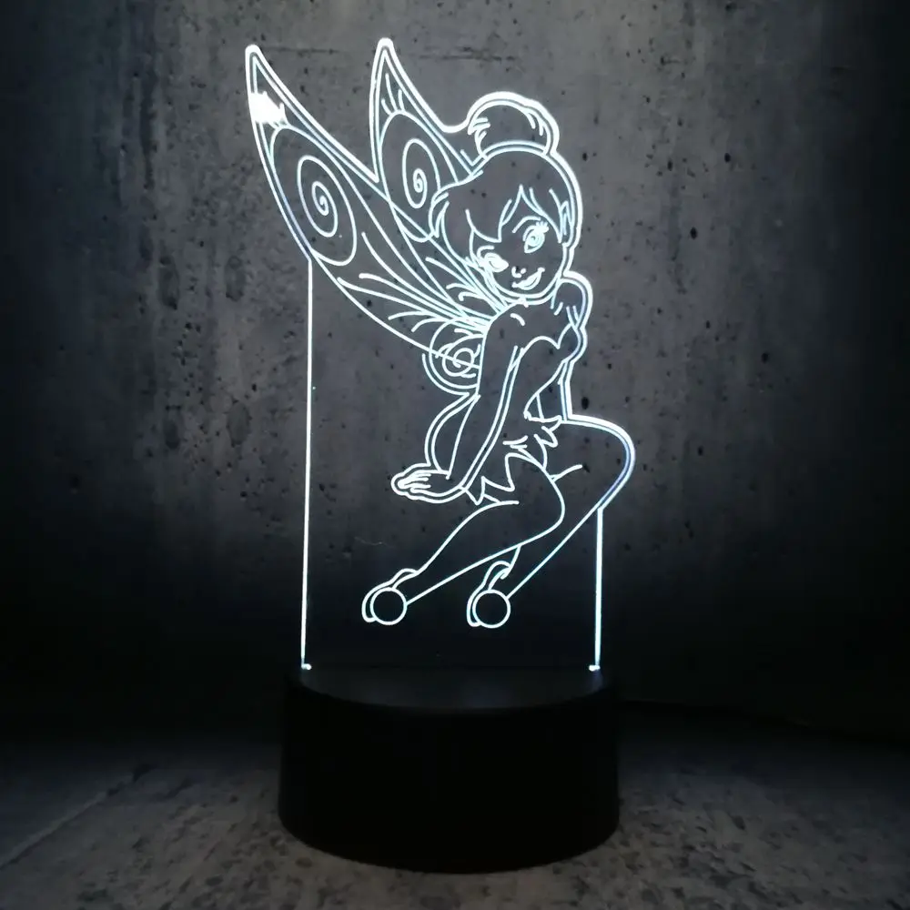 3D LED Tinker Bell Girl lamp USB Base 7 Colors Change Night Light Decor