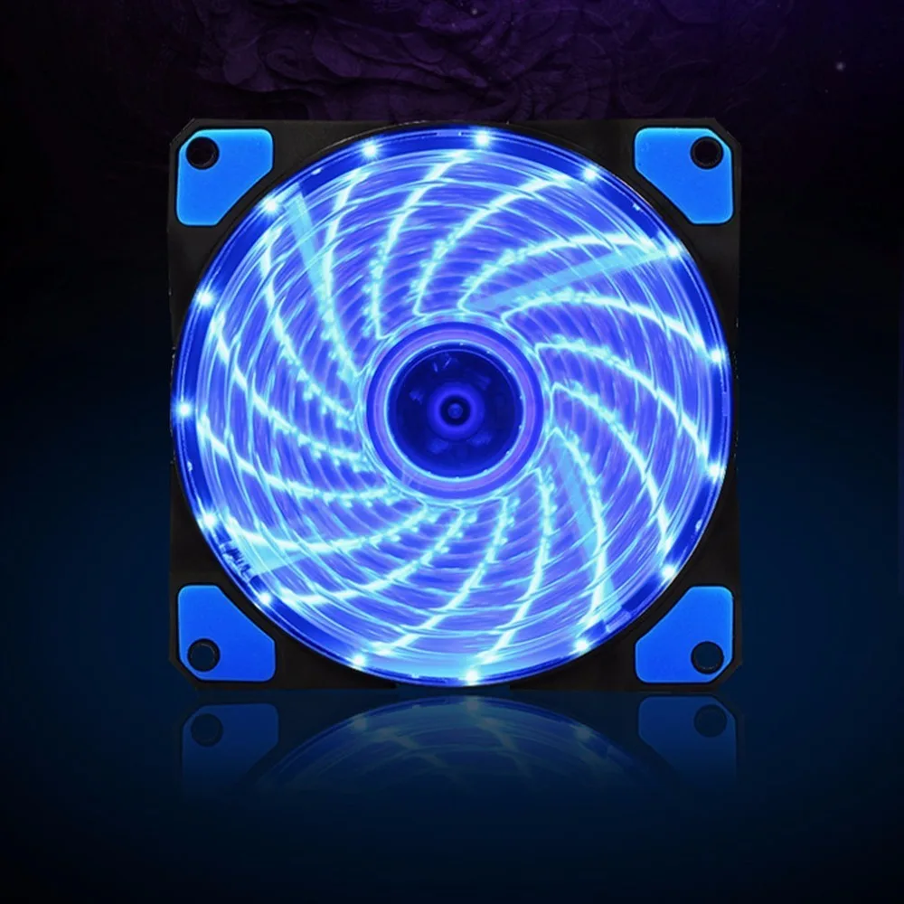 

120mm 15 LED Ultra Silent Computer PC Case Cooling Fan 15 LEDs 12V With Rubber Quiet Molex Connector 3 / 4Pin plug fans Cooler