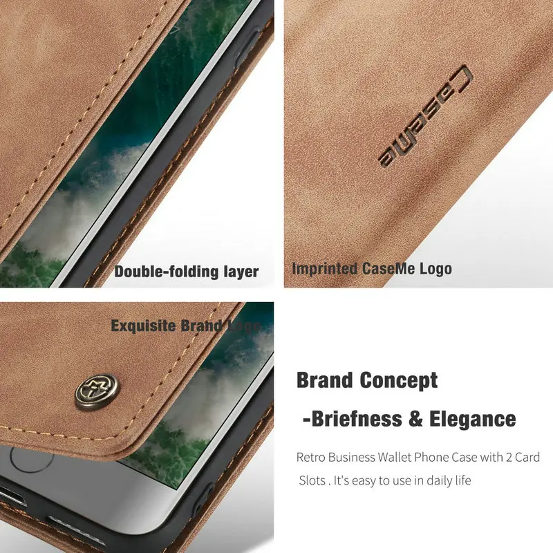 CaseMe Ретро Чехол кошелек для iPhone 6 7 8 6s Plus X 5SE Магнитный кожаный чехол с отделением