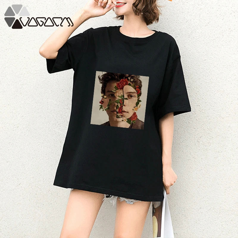 

Summer Clothes Women Shawn Mendes Print Tops Tee Short Sleeve Black White Fashion Loose Character Casual T Shirts Harajuku Wear