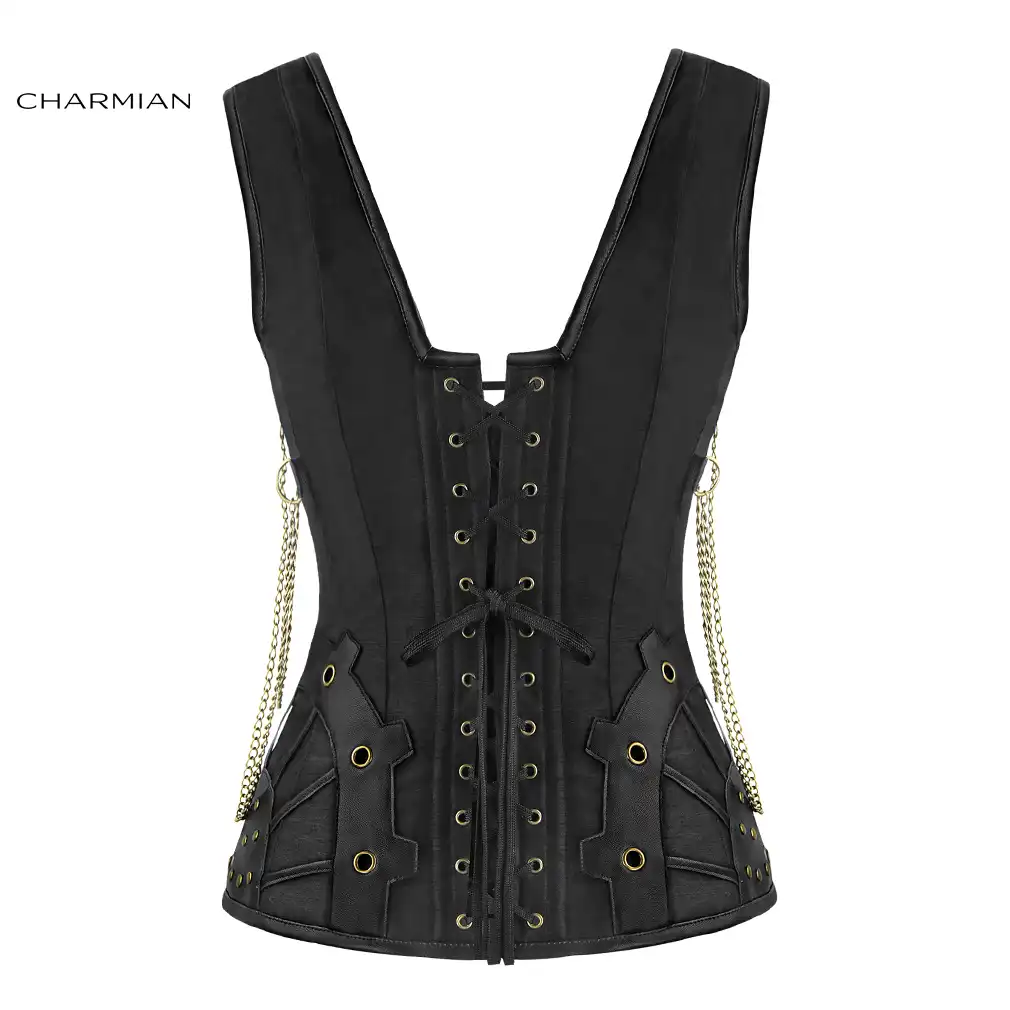Charmian Women's Gothic Steampunk Corset Vest Clothing Sexy Black Steel