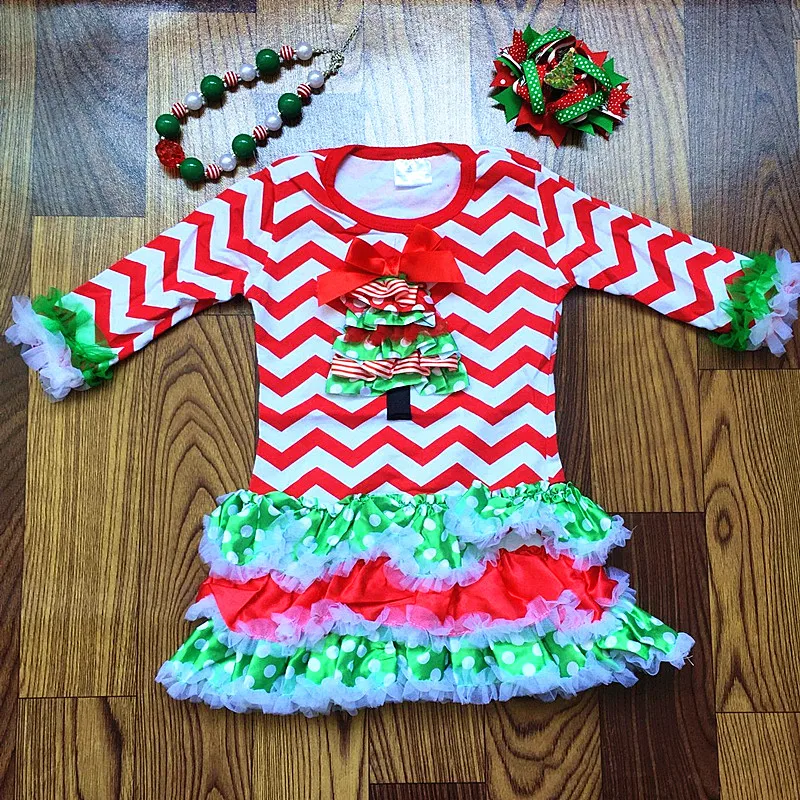 girl christmas dress kids Xmas outfits with matching christmas bow and