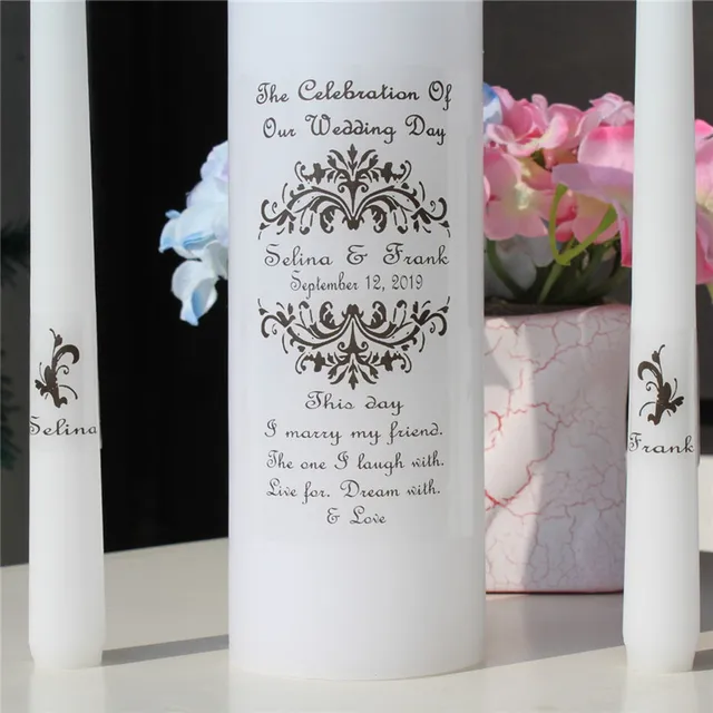Personalized Wedding Unity Candle Set vinyl decal vintage Church Ceremony Candle stickers Bridal