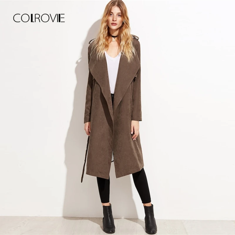 COLROVIE Brown Layered Waterfall Belted Elegant Winter Suede Long Trench Coat Women Clothes 2018 Autumn Wrap Outerwear & Coats COLROVIE Brown Layered Waterfall Belted Elegant Winter Suede Long Trench Coat Women Clothes 2018 Autumn Wrap Outerwear & Coats