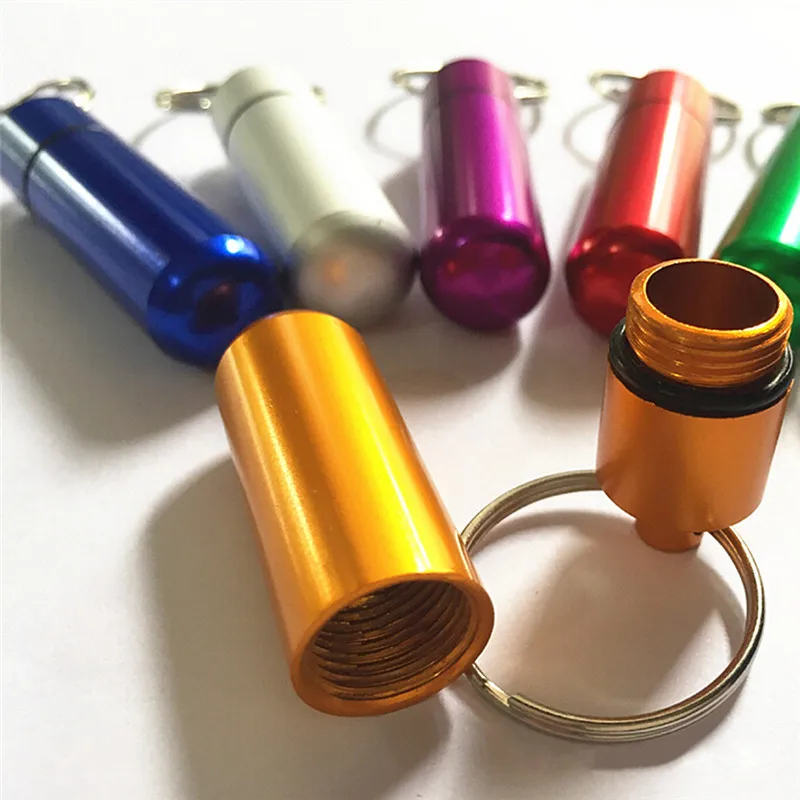 1 Pc Pill Box Key Chain Aluminum Case Bottle Drug Holder Keychain Keyring Container Organizerin