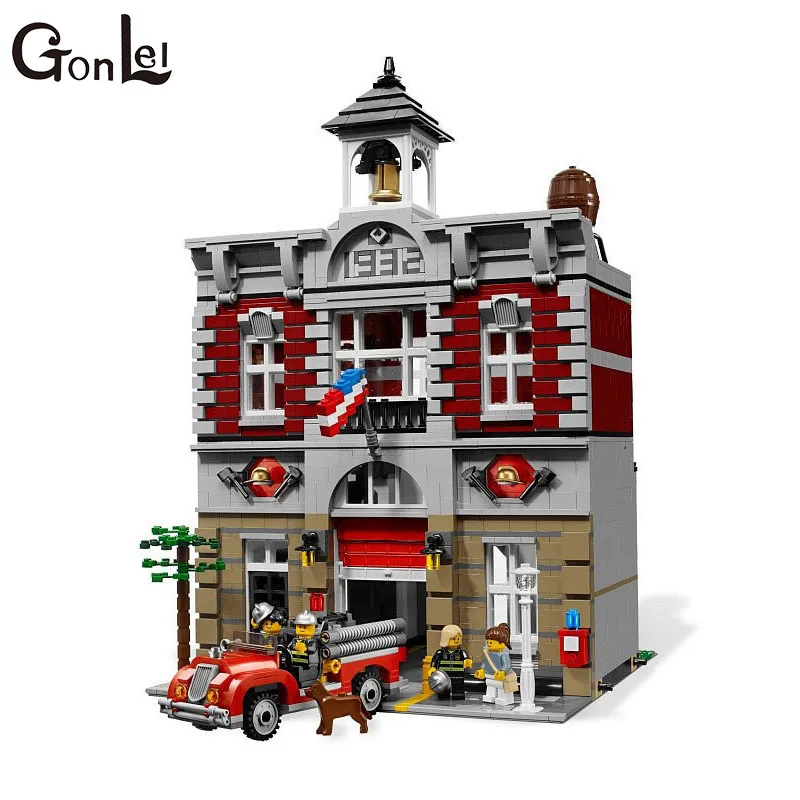 

(GonLeI)In-Stock 2313Pcs 15004 City Street Creator Fire Brigade Model Building Kits Blocks Bricks Compatible 10197 free shipping