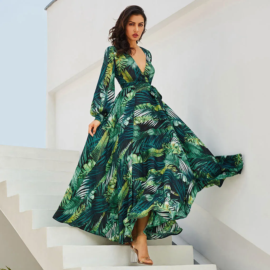 

Women Winter Chiffon Long Dress Ladies Long Sleeve Deep V Neck Belt Bandage Maxi Dress Female Elegant A Line Dresses Vestido 14