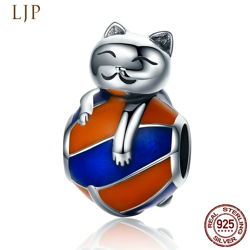 

MYBEBOA Genuine 925 Sterling Silver Cute Smile Naughty Cat Colourful Enamel Beads fit Original Pandora Bracelet Charms Jewelry