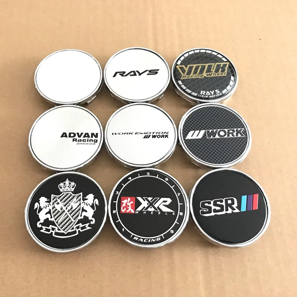 

54mm Center Cap On Wheels 49mm Clip Rim Covers Hub Caps For Altima Maxima Murano Quest Altima VOLK RAYS ADVAN WORK Logo Sticker