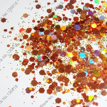 50 грамм x Лазерная Бронзовый Медь золотистого цвета глиттер Смешанная шестигранной в форме порошка для DIY ногтей искусство украшения и блестки для ногтей