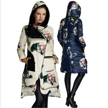 Роскошное зимнее пальто года, Женская длинная парка на утином пуху, брендовая розовая куртка с цветочным принтом и капюшоном, утепленные парки, зимняя куртка для женщин