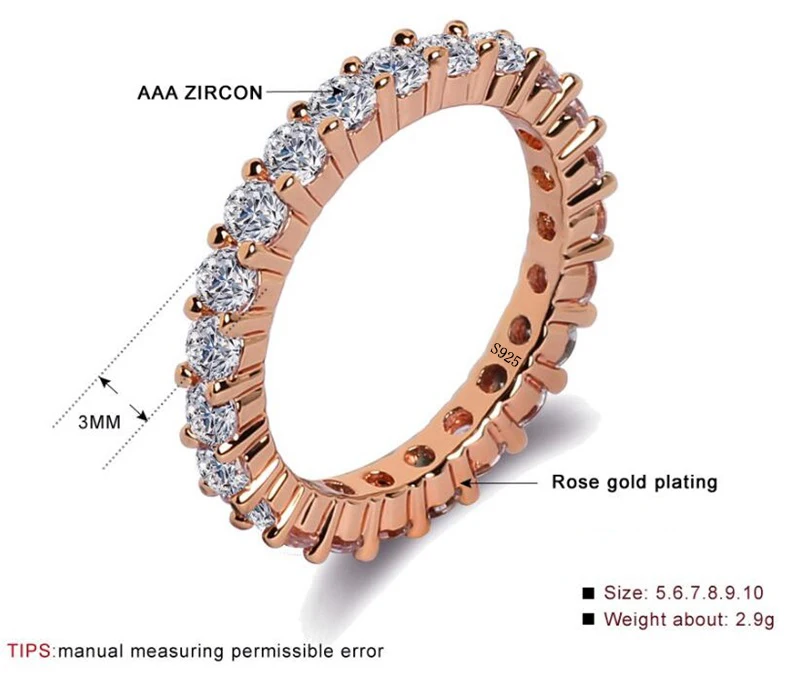 YANHUI, женский подарок, серебро 925 пробы, цвет розовое золото, циркониевое кольцо, ювелирные изделия, обручальные кольца для женщин, аксессуар, anillo, высокое качество, RA028