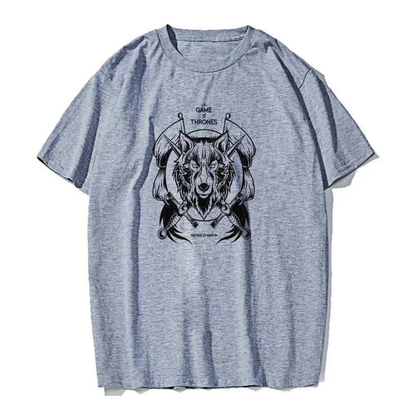 

COSMIC STRING 100% cotton wolf print men T shirt casual game of thrones men Tshirt cool male t-shirt tops tee shirts