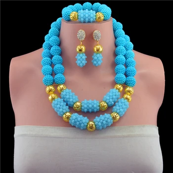 

Lake Blue Hot Style Colorful Nigerian Wedding African Beads Jewelry Set Crystal Nigerian Wedding African Beads