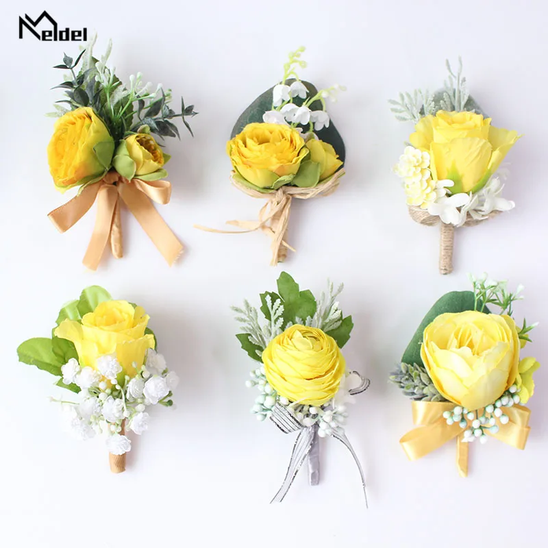 

Meldel Boutonniere Groom Corsage Bridal Wrist Corsage Bracelet Yellow Artificial Silk Lily Of The Valley Flower Wedding Supplies