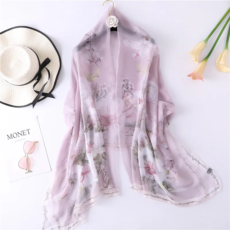 Модный принт Шелковый женский пляжный Шарф Шали Обертывания Foulard солнцезащитный козырек для дамское парео саронг Бандана Шарфы - Цвет: YRS19-Purple