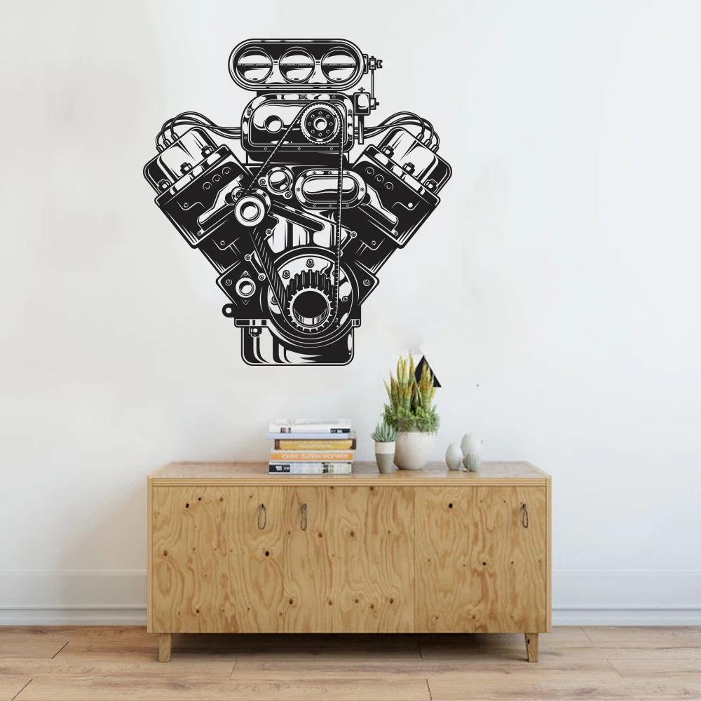 Large Car Engine Motor Wall Sticker Garage Auto Service Car Repair Machine Wall Decal Vinyl Decor (1)