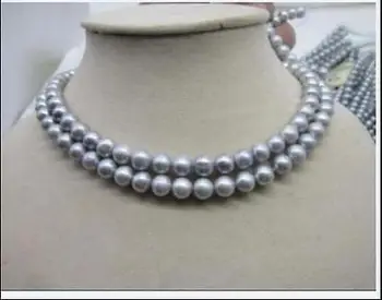 

2 ROW NEW 8-9MM GRAY TAHITIAN PEARL NECKLACE 17-18 ''14k white GOLD CLAS