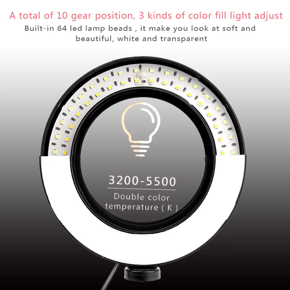 Светодиодный кольцевой светильник для студийной фотосъемки, двухцветные кольцевые лампы для видео YouTube, кольцевой светильник, светильник для макияжа