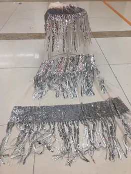 

Yaking-72022 Nigerian Lace Fabric with fringel tessel for fashion dress hot sale sequins french Lace Fabric