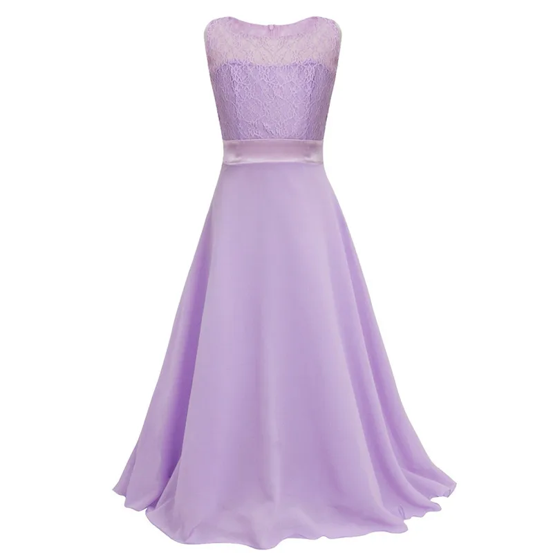 Платья с цветочным узором для девочек; шифоновое кружевное платье без рукавов с цветочным рисунком; длинное платье для девочек на свадьбу; праздничное платье; Vestido; вечерние платья принцессы - Цвет: Lavender