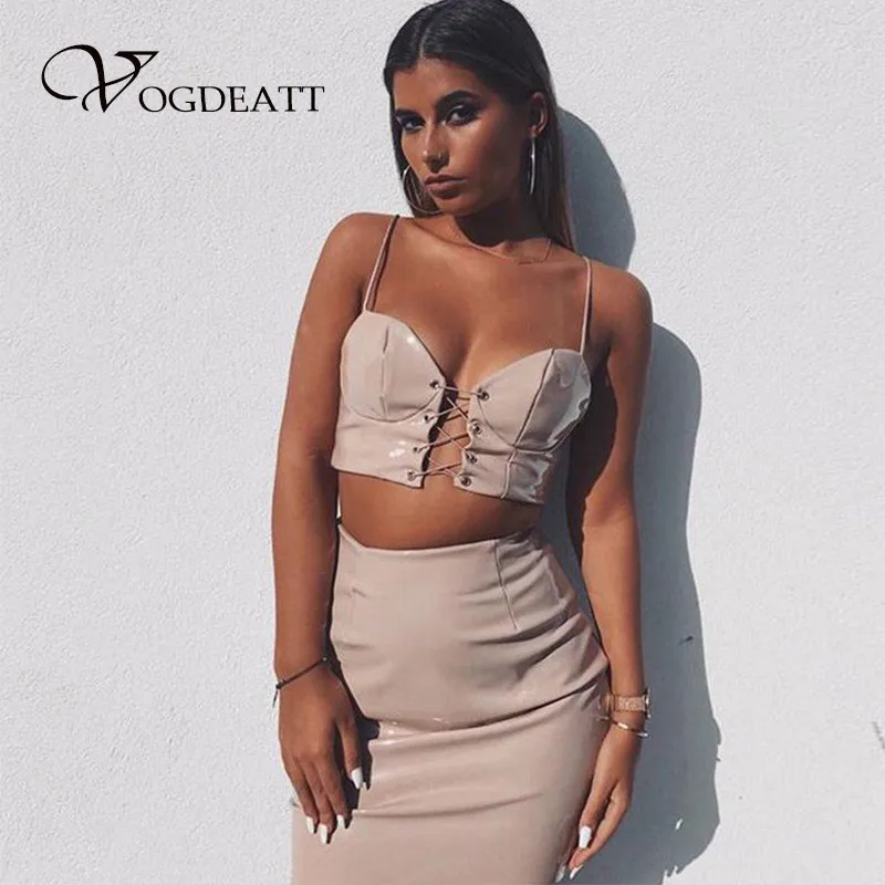 Сексуальное Красное Женский комплект 2 шт. из искусственной кожи Vestidos