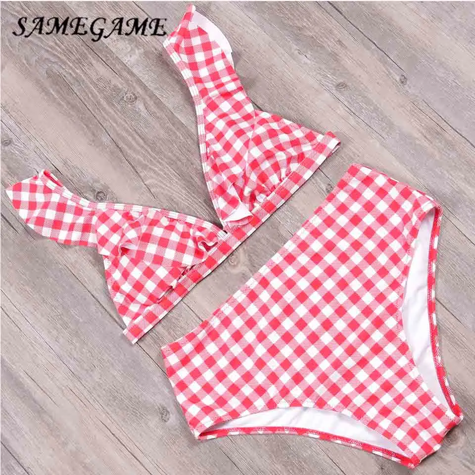

SAMEGAME Sexy Swimwear Women 2019 High Waist Crop Top Bikini Swimsuit Print Brazilian Bikini Set Halter Beach Wear Bathing Suits