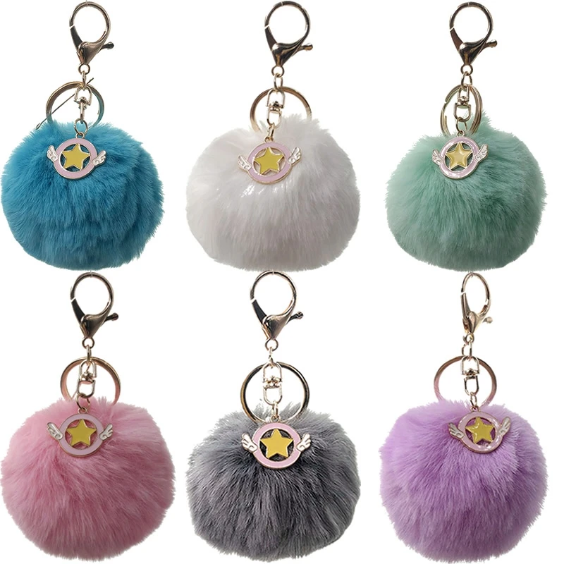 

Cute Starfis Keychain Pompom Avengers Key Chains As Jewelry Fur Ball Key Chain Fluffy Pom Pom Keyring For Women Car Bag Key Ring