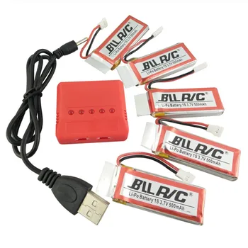 

BLLRC hot airplane battery for Hubsan X4 H107C H107D H107P SYMA X11C X5C helicopter parts 3.7V 500mah 5PCS and 5 in 1 charger