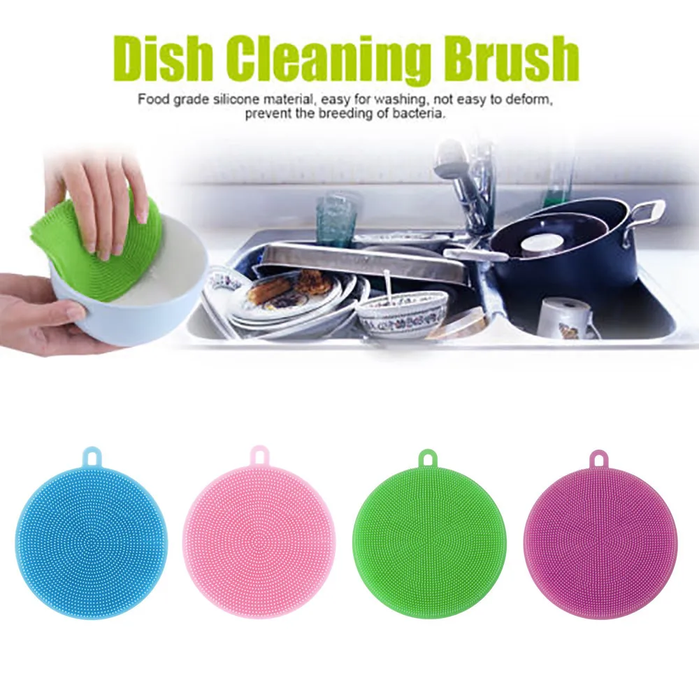 HAICAR Useful Dish Cleaning Brush 4Pcs Round Silicone Dish Washing